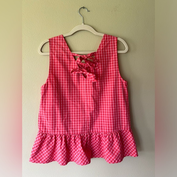 J. Crew Gingham Pink & Red Plaid Peplum Tank Top - Picture 4 of 5